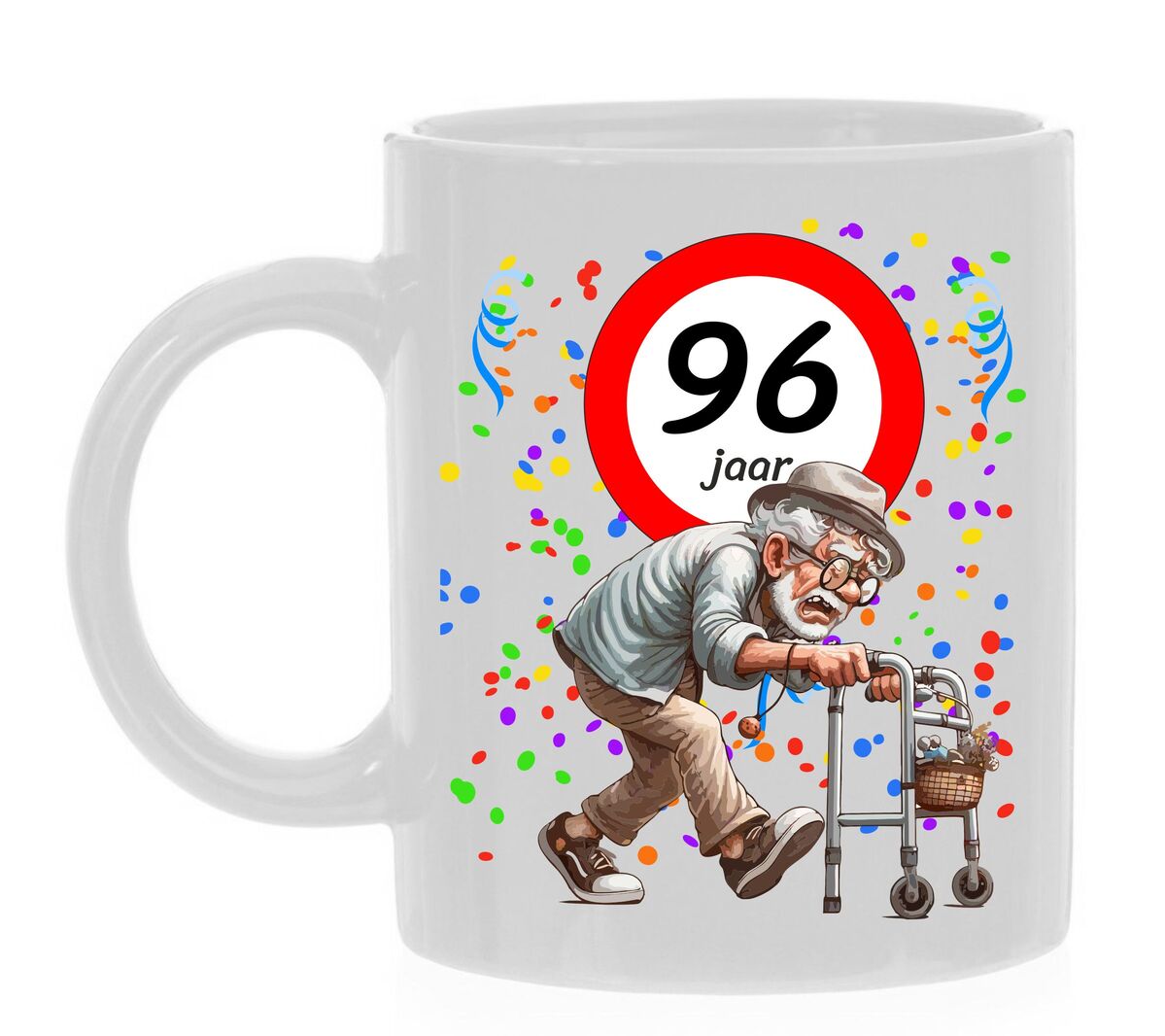Koffiemok voor een 96 jarige. Het perfecte verjaardagsgeschenk voor de jarige job