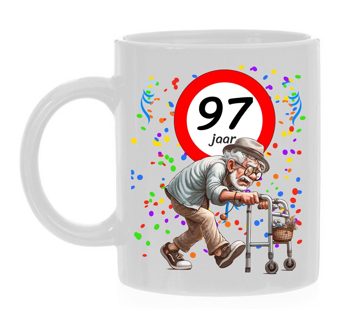 Koffiemok voor een 97 jarige. Het perfecte verjaardagsgeschenk voor de jarige job