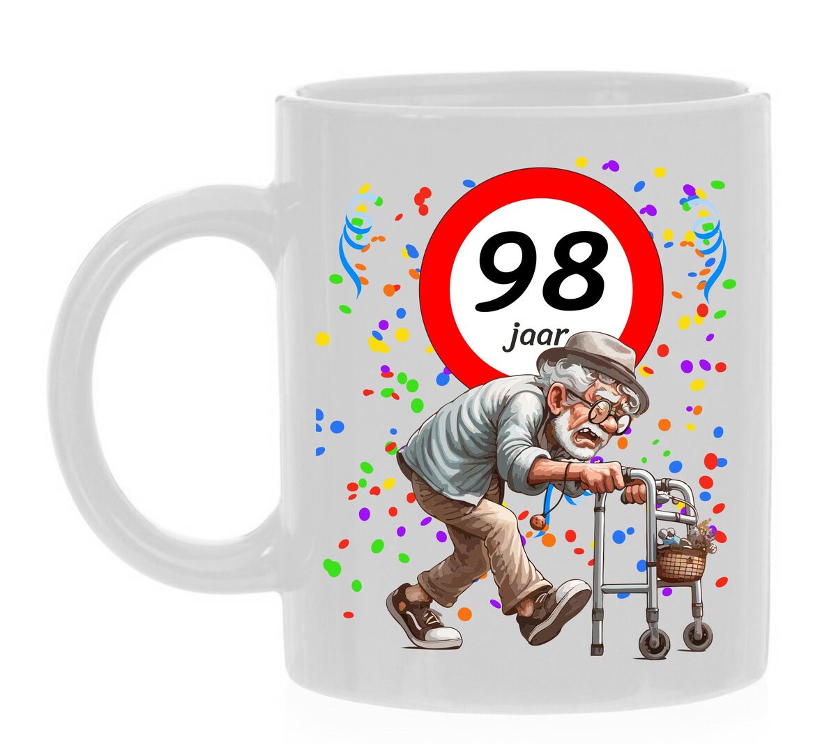 Koffiemok voor een 98 jarige. Het perfecte verjaardagsgeschenk voor de jarige job