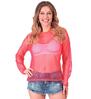 Opvallend neon roze lange mouw net shirt voor dames disco en feest