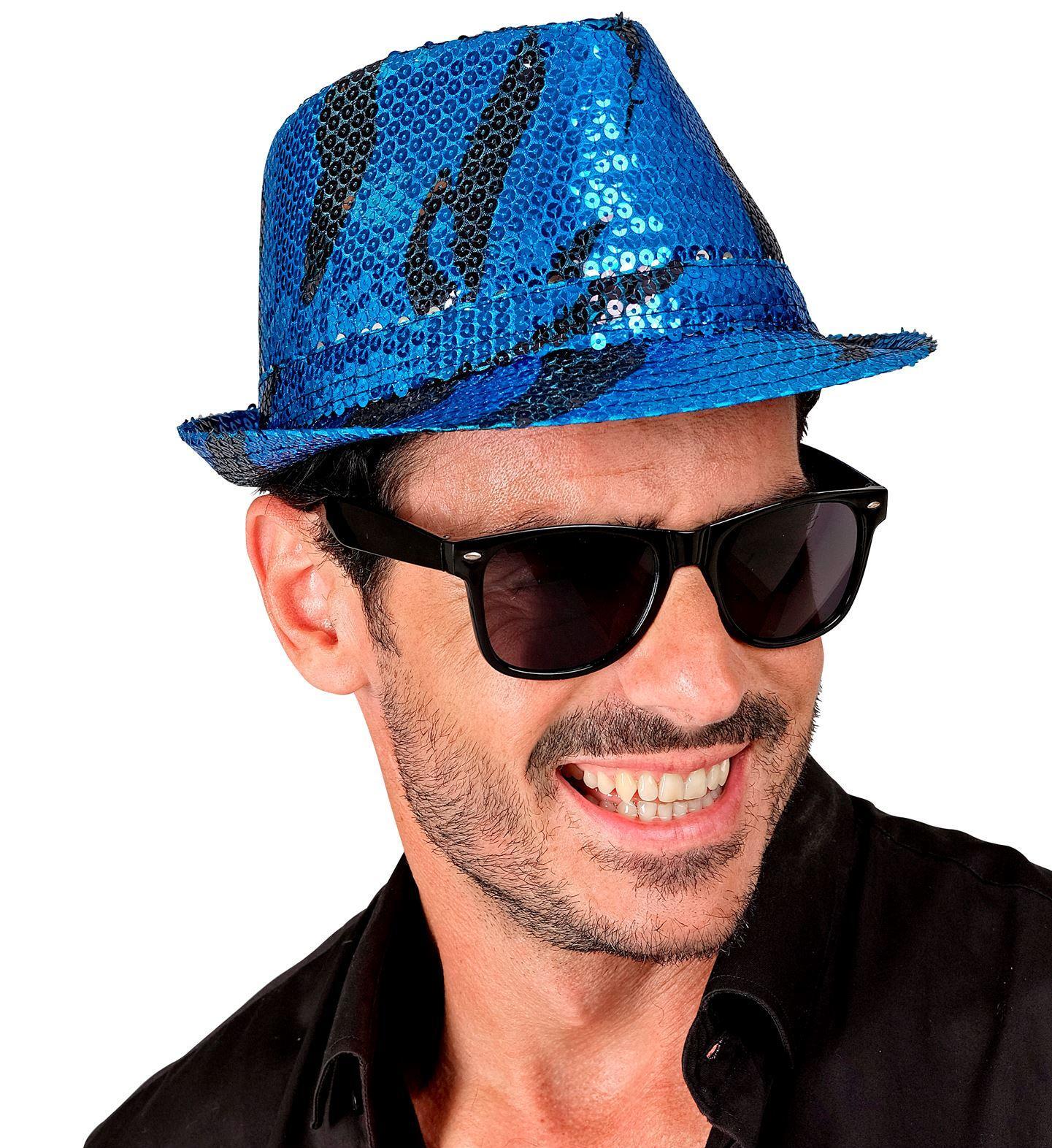 Pailletten fedora blauwe golven