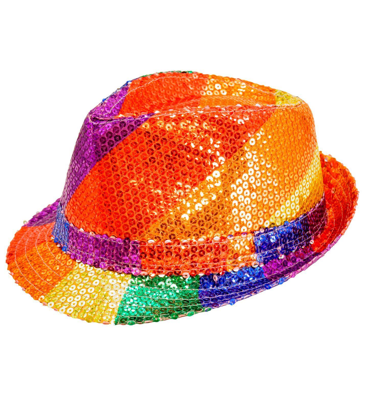 Pailletten fedora regenboog