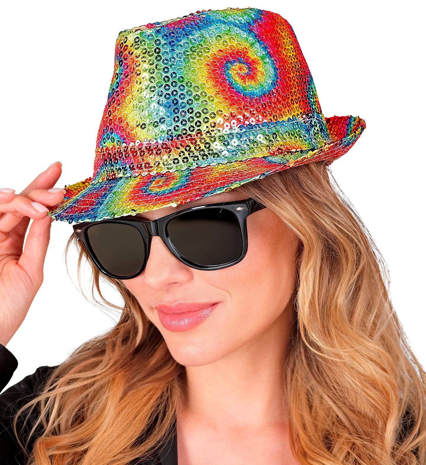 Schitter in stijl tie-dye pailletten fedora hoed  de must-have voor thema feesten en foute party’s