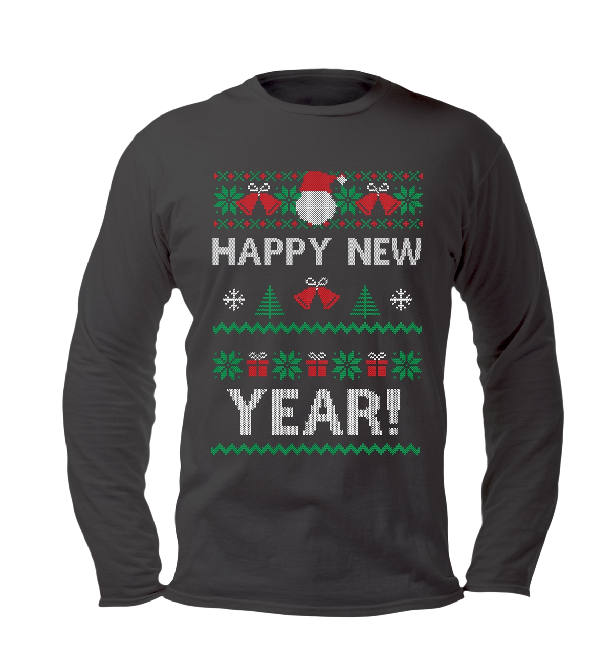 Shirtje lange mouw met foute kerst opdruk Happy New Year