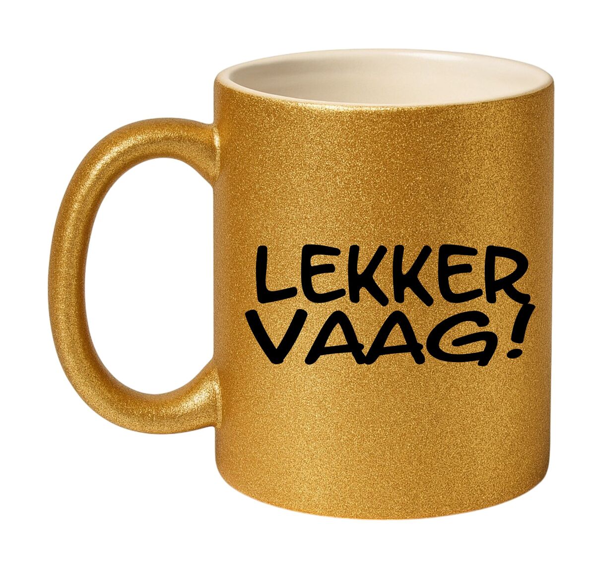 Gouden glitter mok met de opdruk lekker vaag