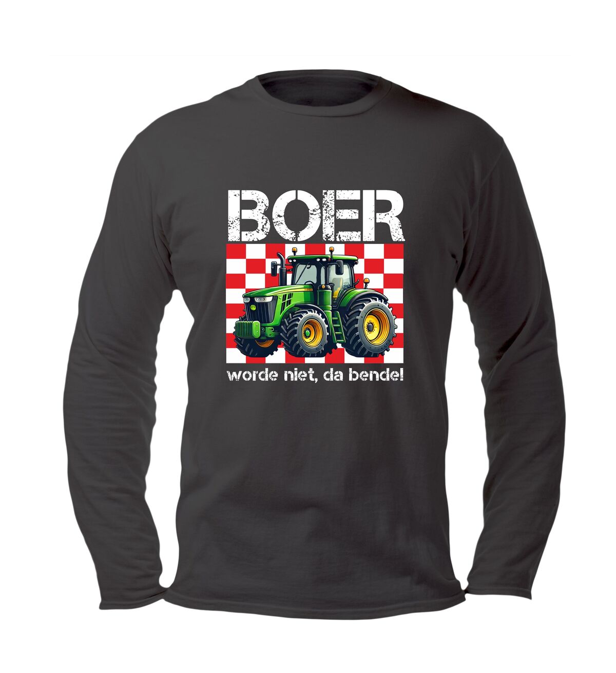 Boer worde Nie, da bende brabantse longsleeve met tractor en brabantse vlag