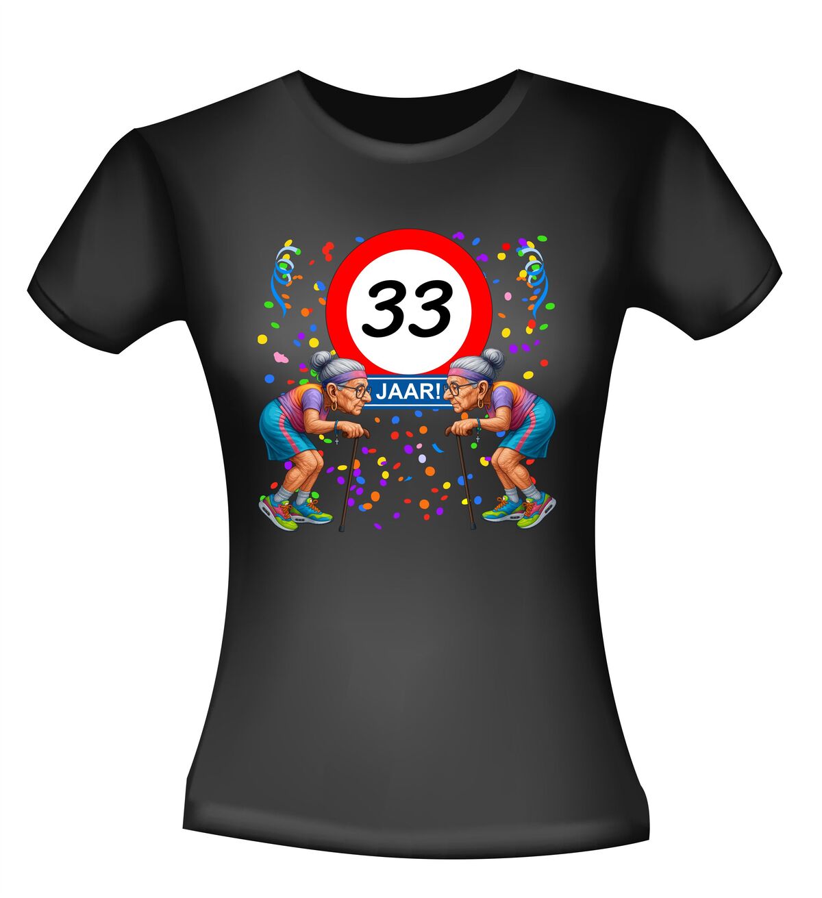 Een leuk en grappig shirtje voor haar, oude vrouwen met wandelstok voor leeftijd 33 dames