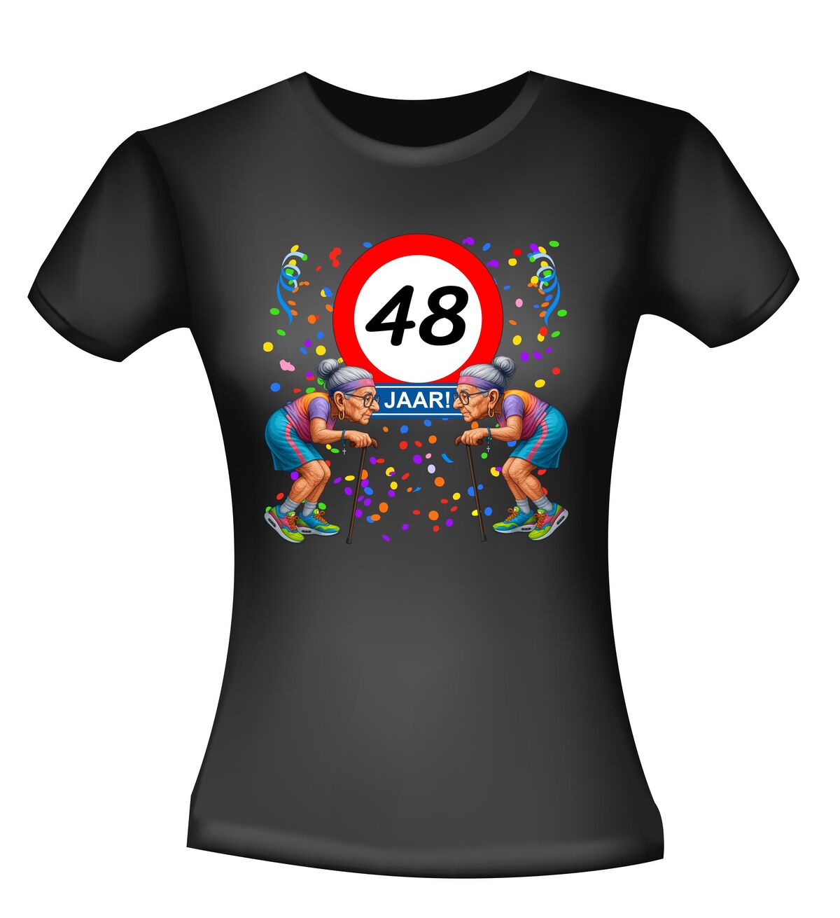 Een leuk en grappig shirtje voor haar, oude vrouwen met wandelstok voor leeftijd 48 dames