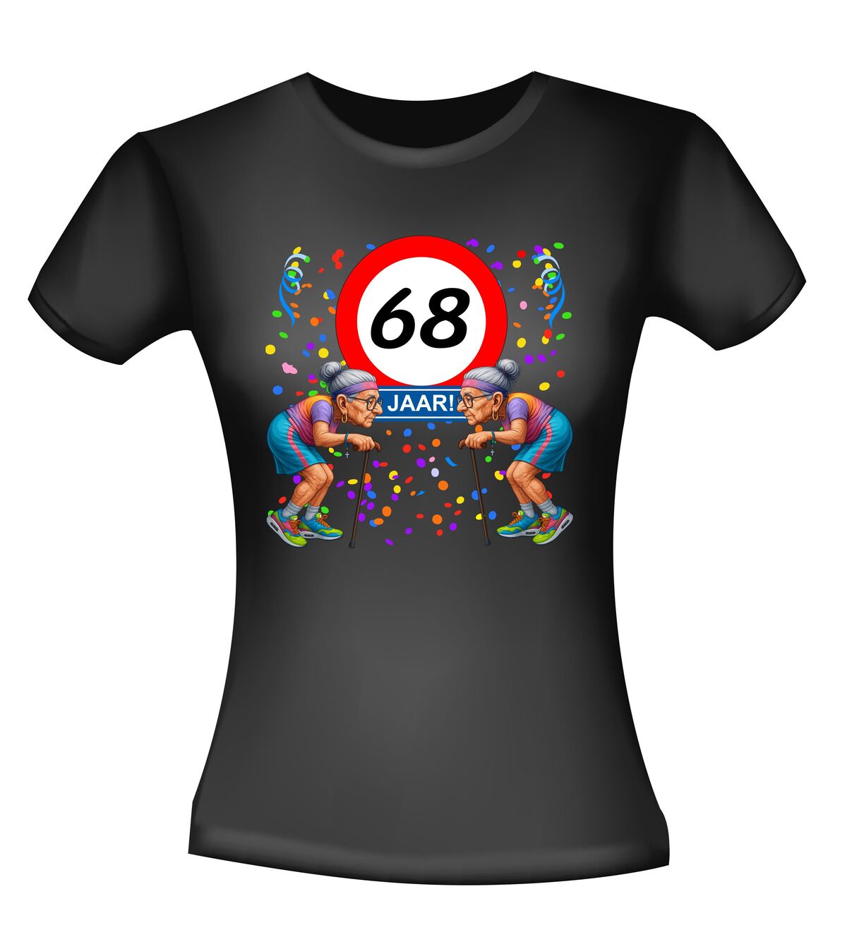 Een leuk en grappig shirtje voor haar, oude vrouwen met wandelstok voor leeftijd 68 dames