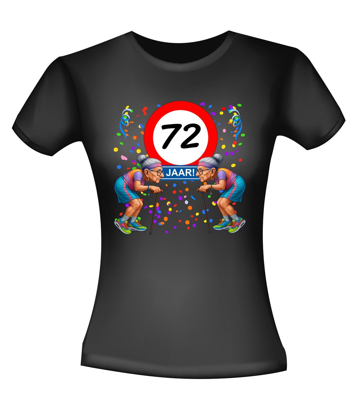 Een leuk en grappig shirtje voor haar, oude vrouwen met wandelstok voor leeftijd 72 dames