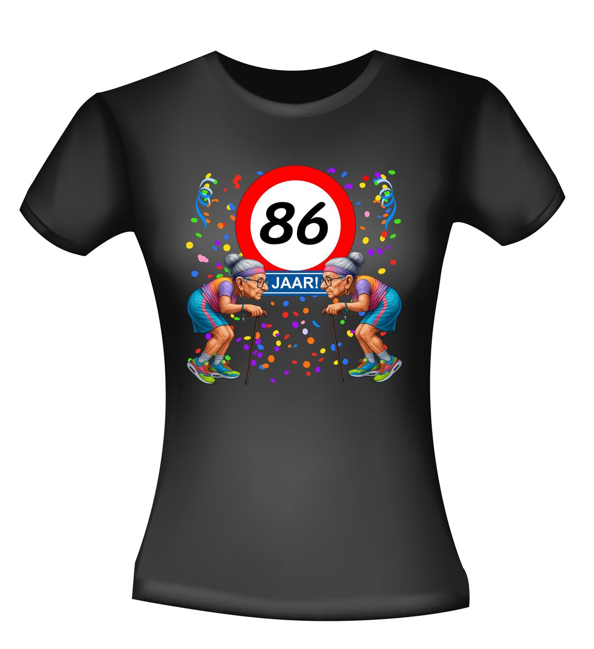 Een leuk en grappig shirtje voor haar, oude vrouwen met wandelstok voor leeftijd 86 dames