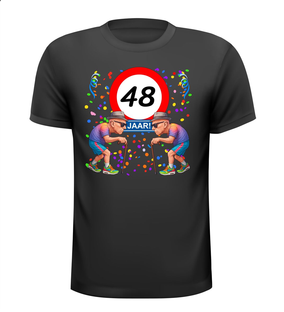 Een leuk en grappig shirtje voor hem, oude mannen met wandelstok voor leeftijd 48 man
