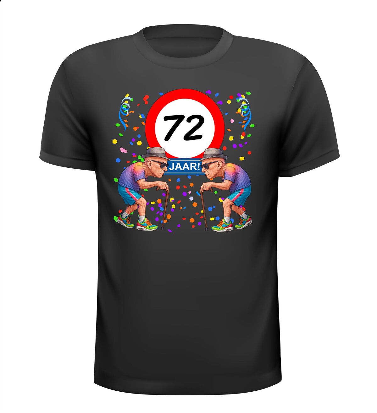 Een leuk en grappig shirtje voor hem, oude mannen met wandelstok voor leeftijd 72 man