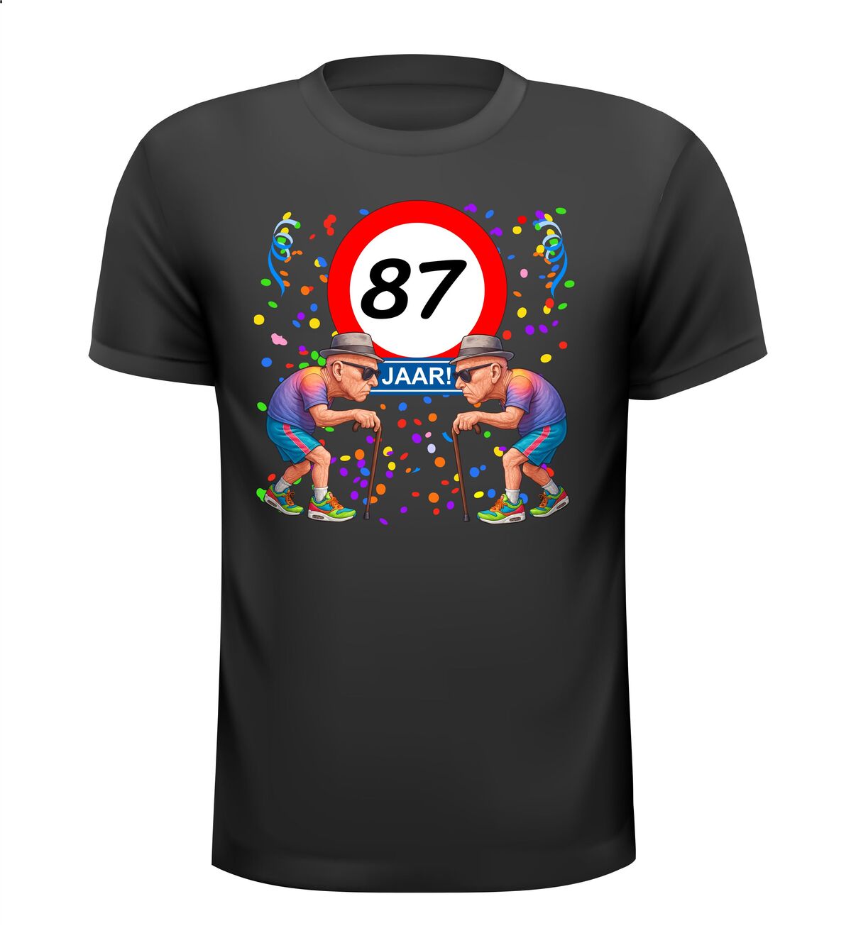 Een leuk en grappig shirtje voor hem, oude mannen met wandelstok voor leeftijd 87 man