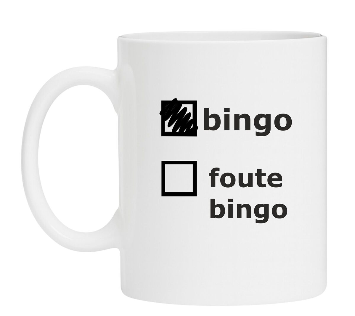 Foute bingo mok witte bingo Vakjes mok met aangevinkt bingo