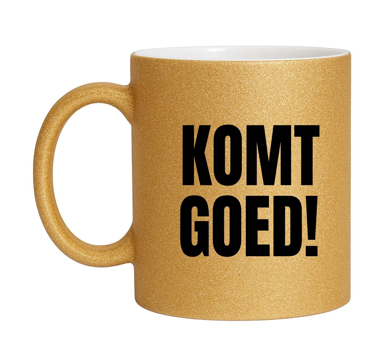 Glitter gouden mok komt goed begin je dag met positiviteit