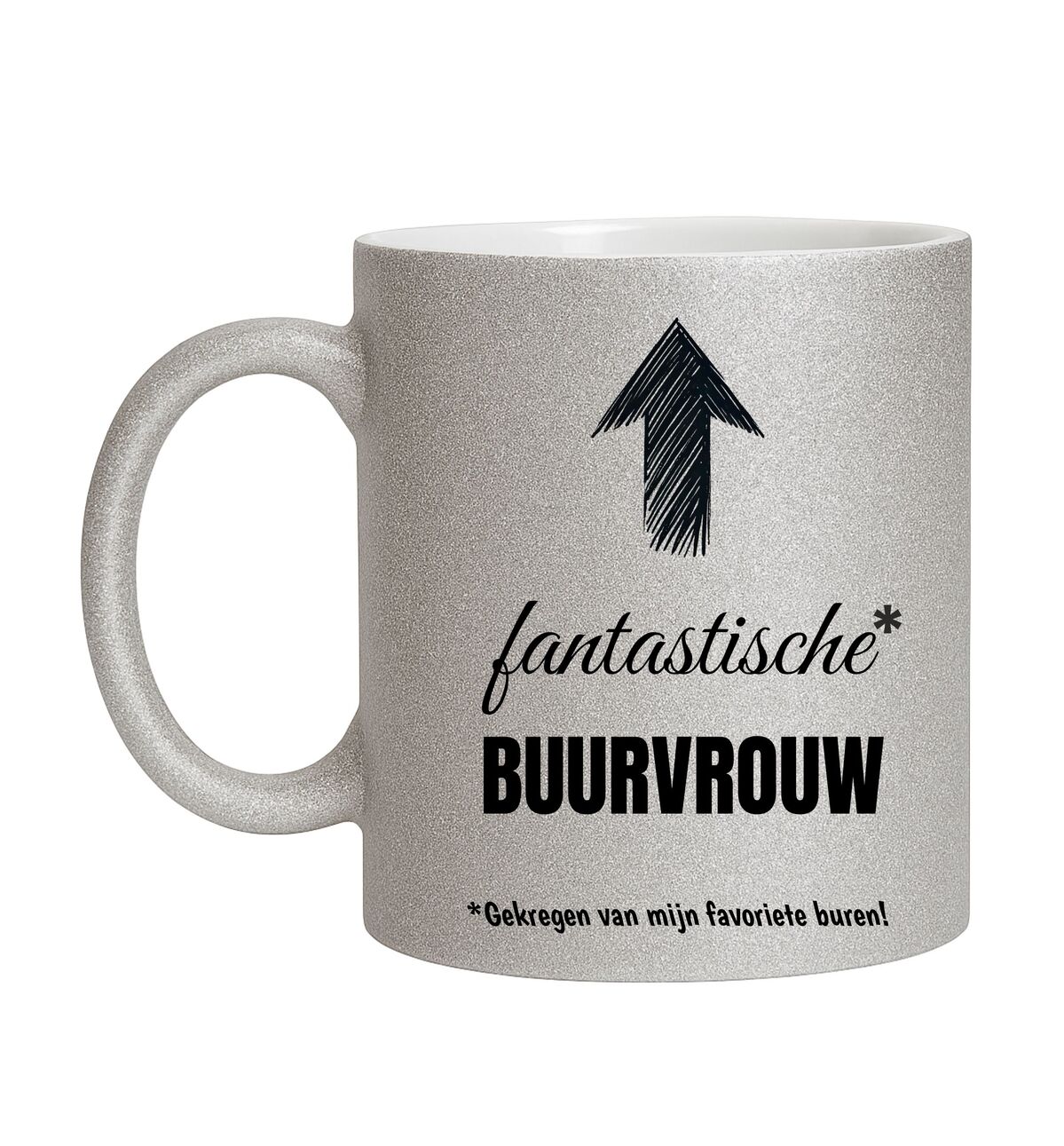 Mok glitter zilver fantastische buurvrouw leuk bedankje van buren