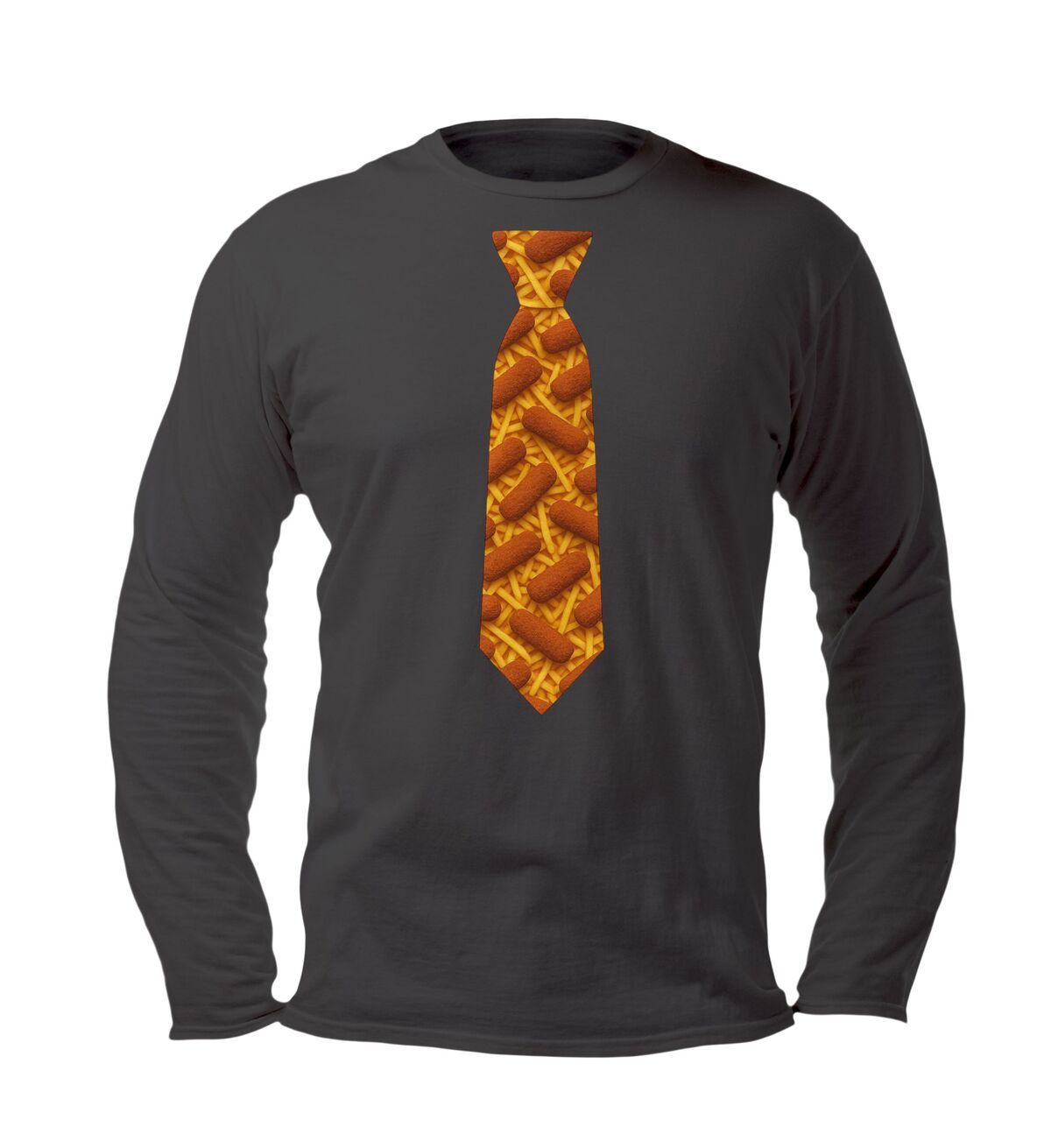 Longsleeve met print stropdas met kroketten grappig en origineel snackshirt