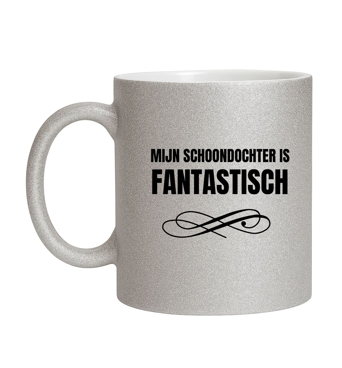 Sprankelende mok glitter zilver voor een fantastische Schoondochter