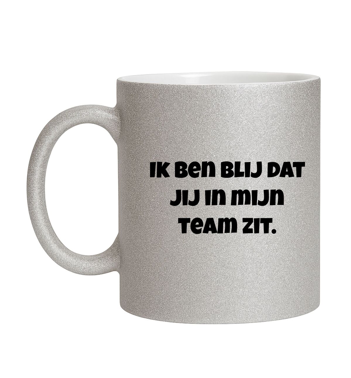 Zilveren glitter mok ik ben blij dat jij in mijn team zit stralend bedankje voor collega of teamlid