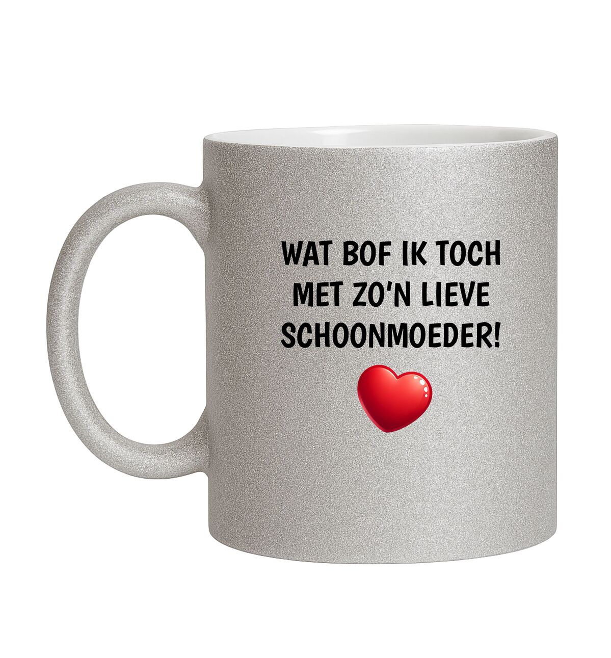 Zilveren glitter mok met liefdevolle tekst perfect cadeau voor schoonmoeders