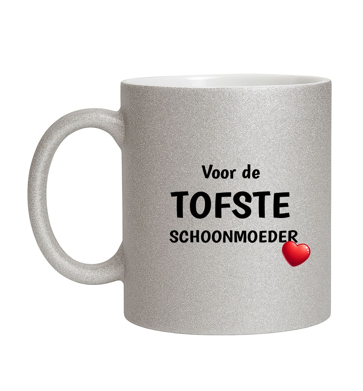 Glitter mok voor de tofste schoonmoeder zilveren luxe edition