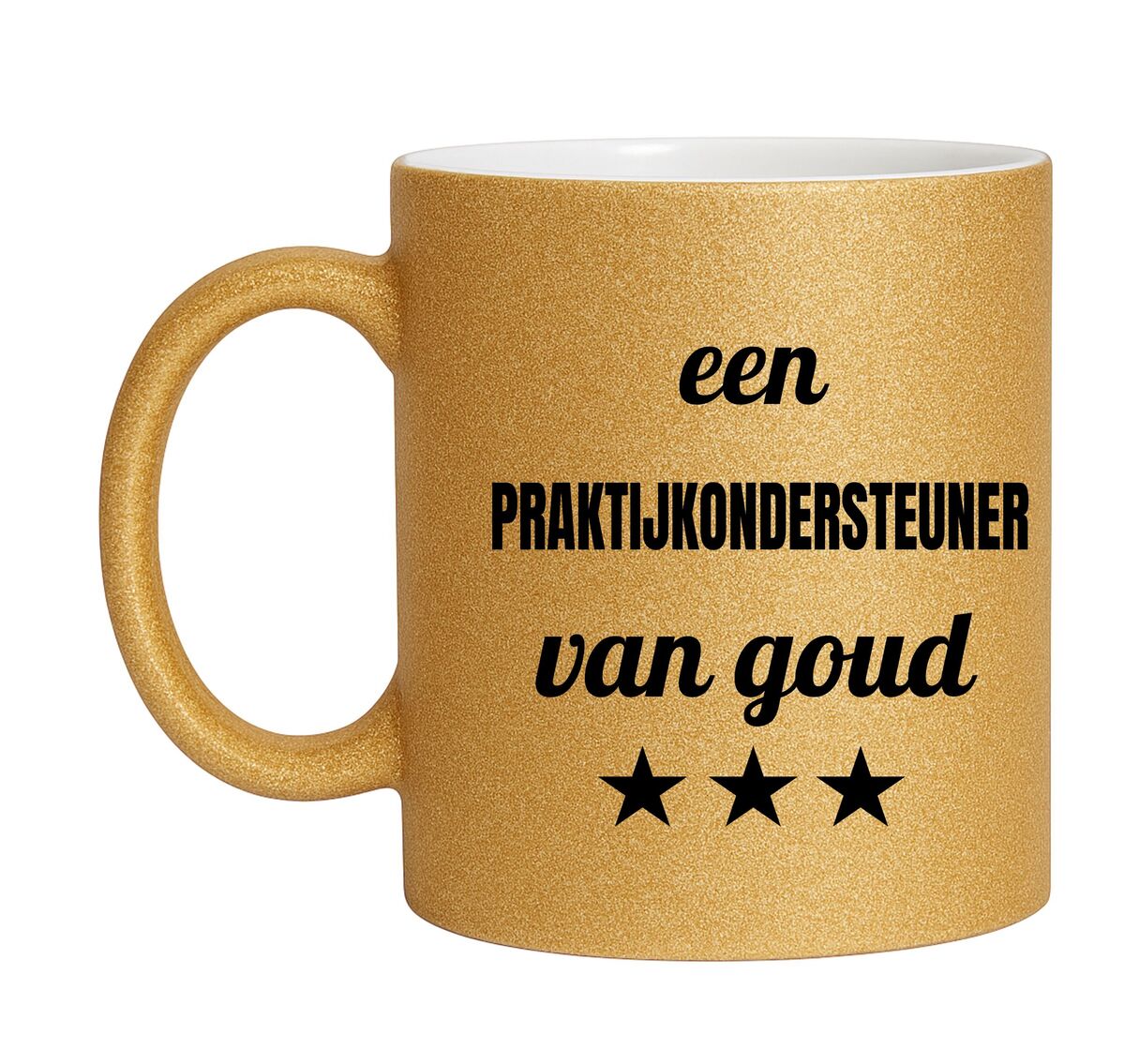 Gouden gliiter mok Voor een praktijkondersteuner van goud!