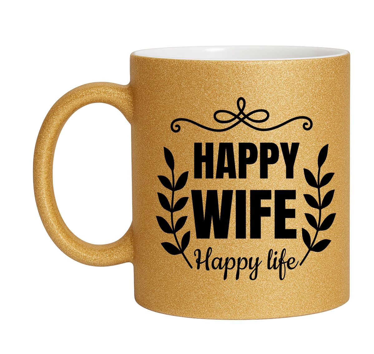Gouden glitter mok Happy wife happy Life!