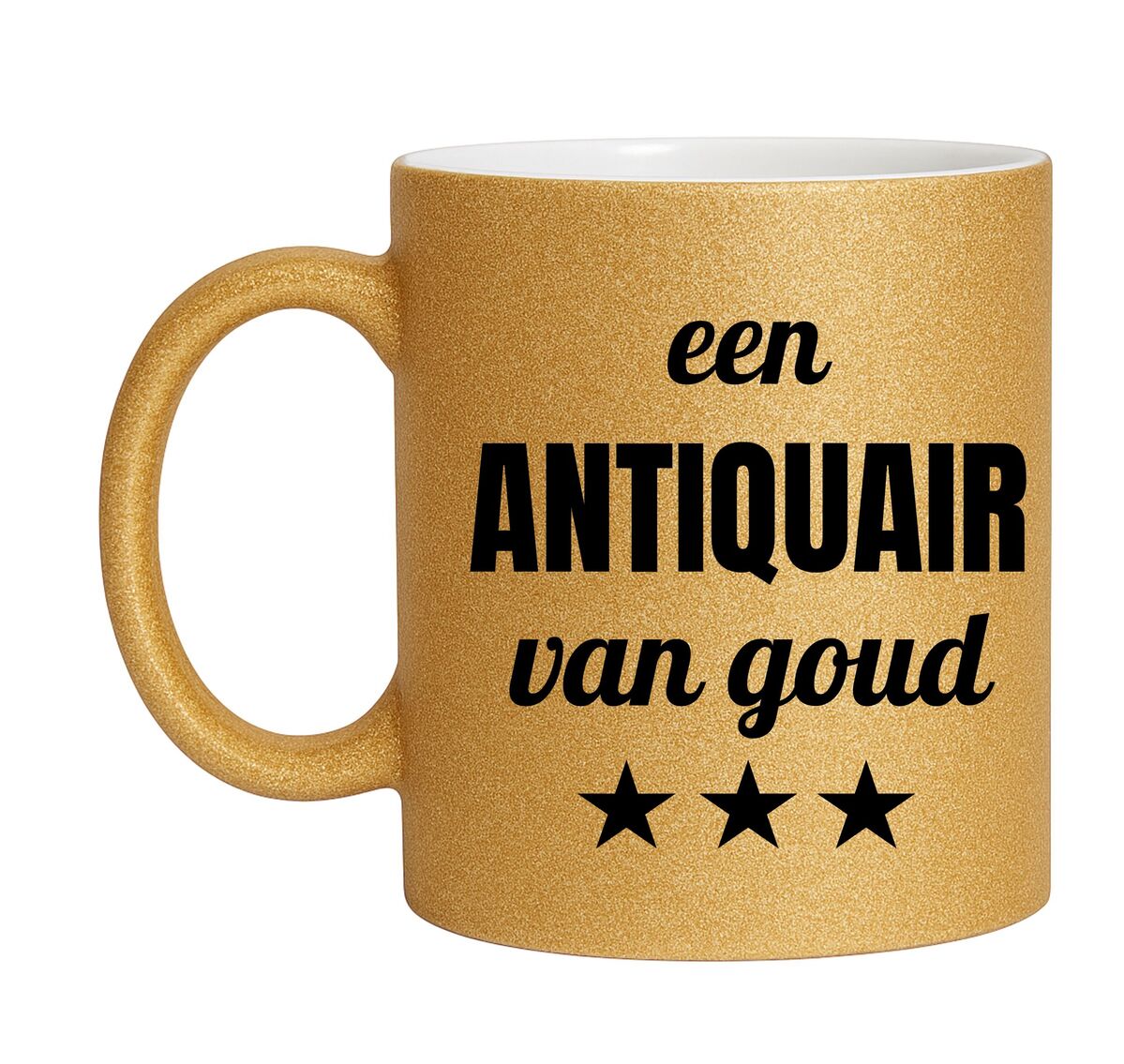 Gouden glitter mok! Voor een antiquair van goud.