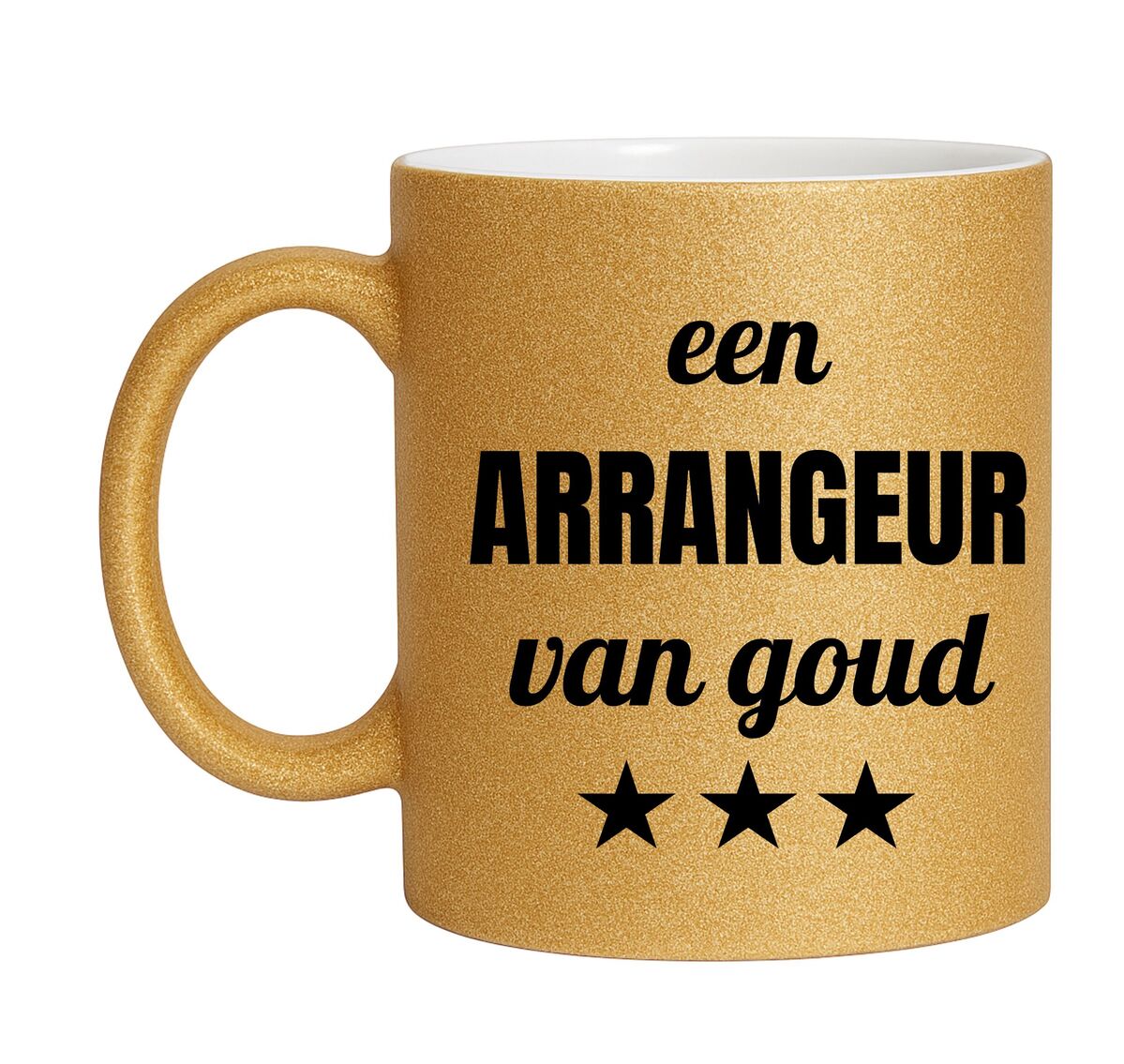 Gouden glitter mok! Voor een arrangeur van goud.