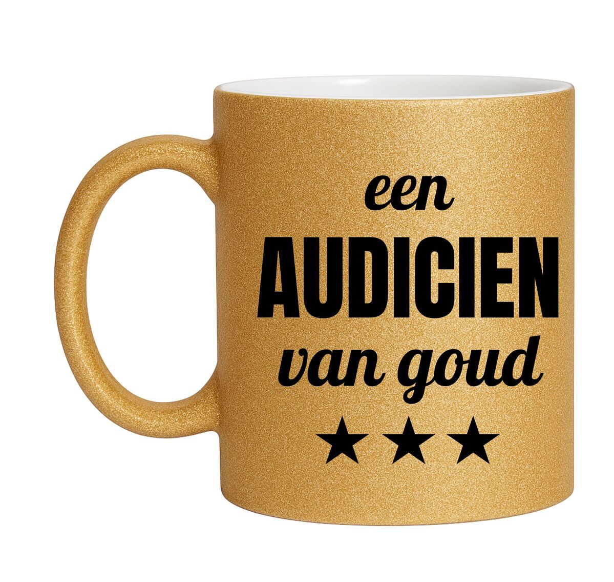 Gouden glitter mok! Voor een audicien van goud.