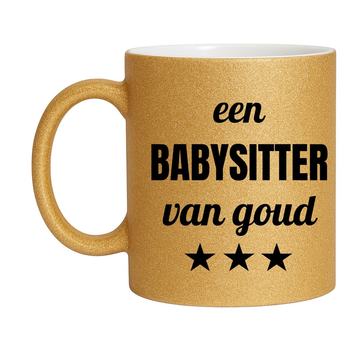 Gouden glitter mok! Voor een babysitter van goud.