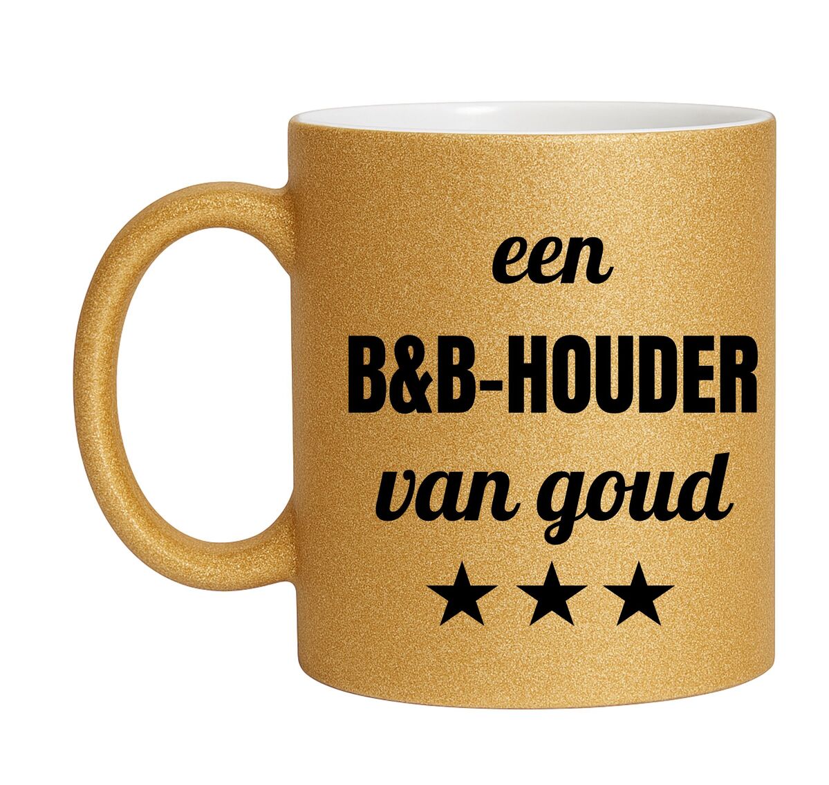 Gouden glitter mok! Voor een b&b-houder van goud.