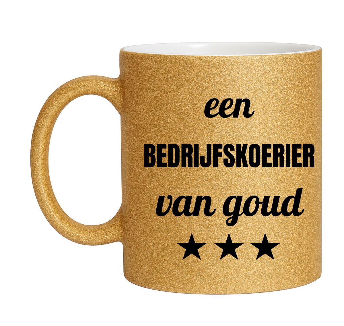 Gouden glitter mok! Voor een bedrijfskoerier van goud.