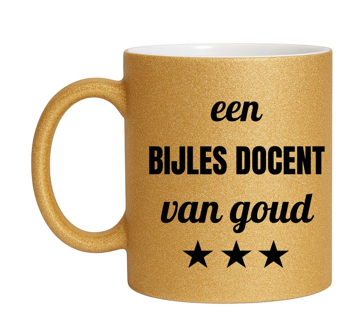 Gouden glitter mok! Voor een bijles docent van goud.