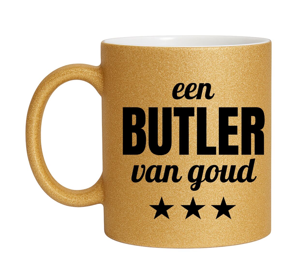 Gouden glitter mok! Voor een butler van goud.