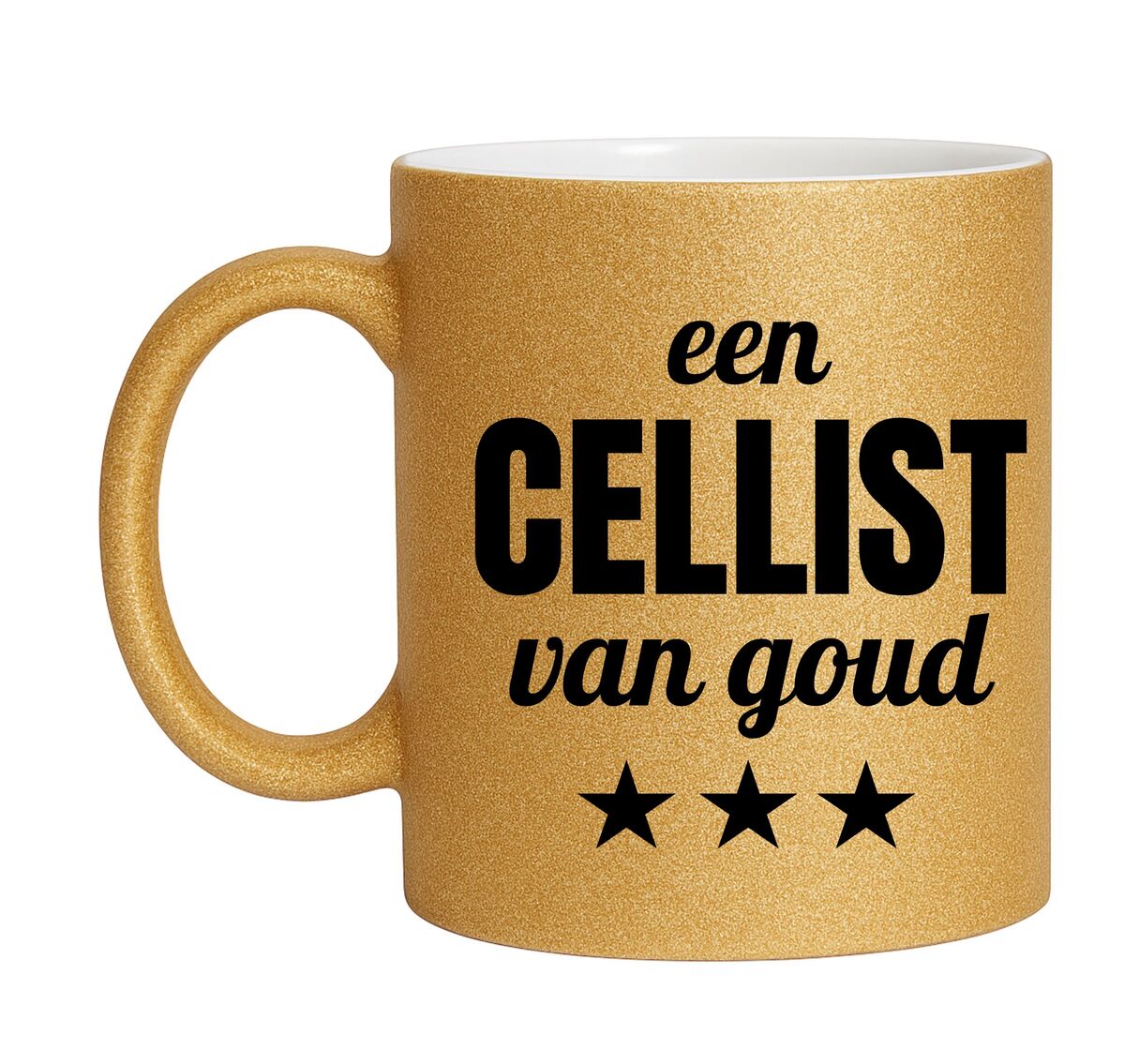 Gouden glitter mok! Voor een cellist van goud.