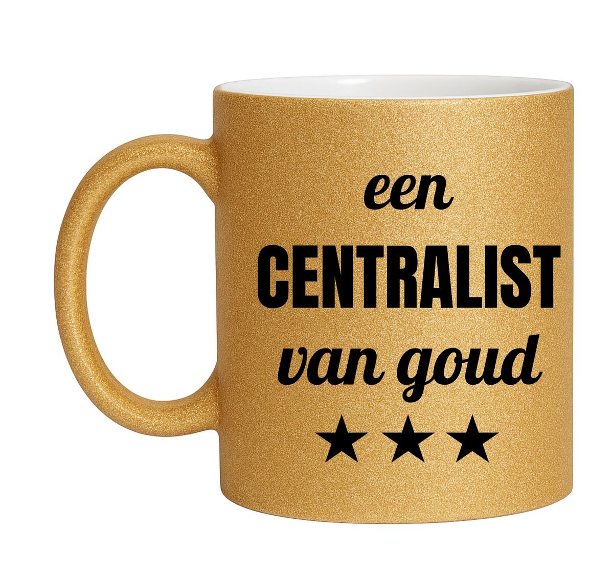Gouden glitter mok! Voor een centralist van goud.