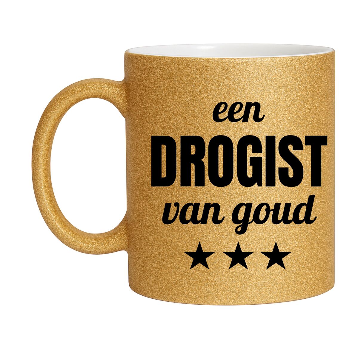 Gouden glitter mok! Voor een drogist van goud.