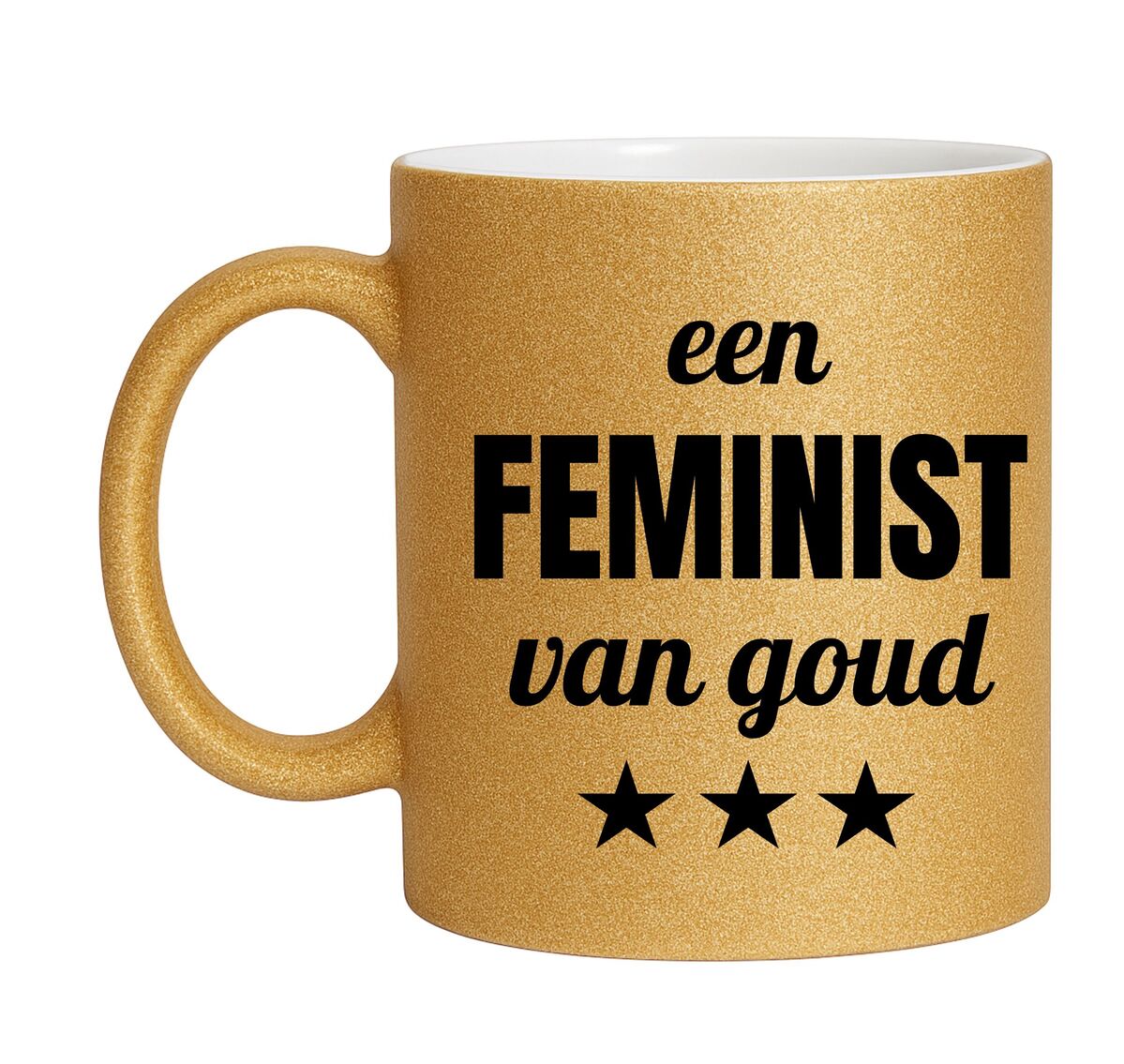 Gouden glitter mok! Voor een feminist van goud.