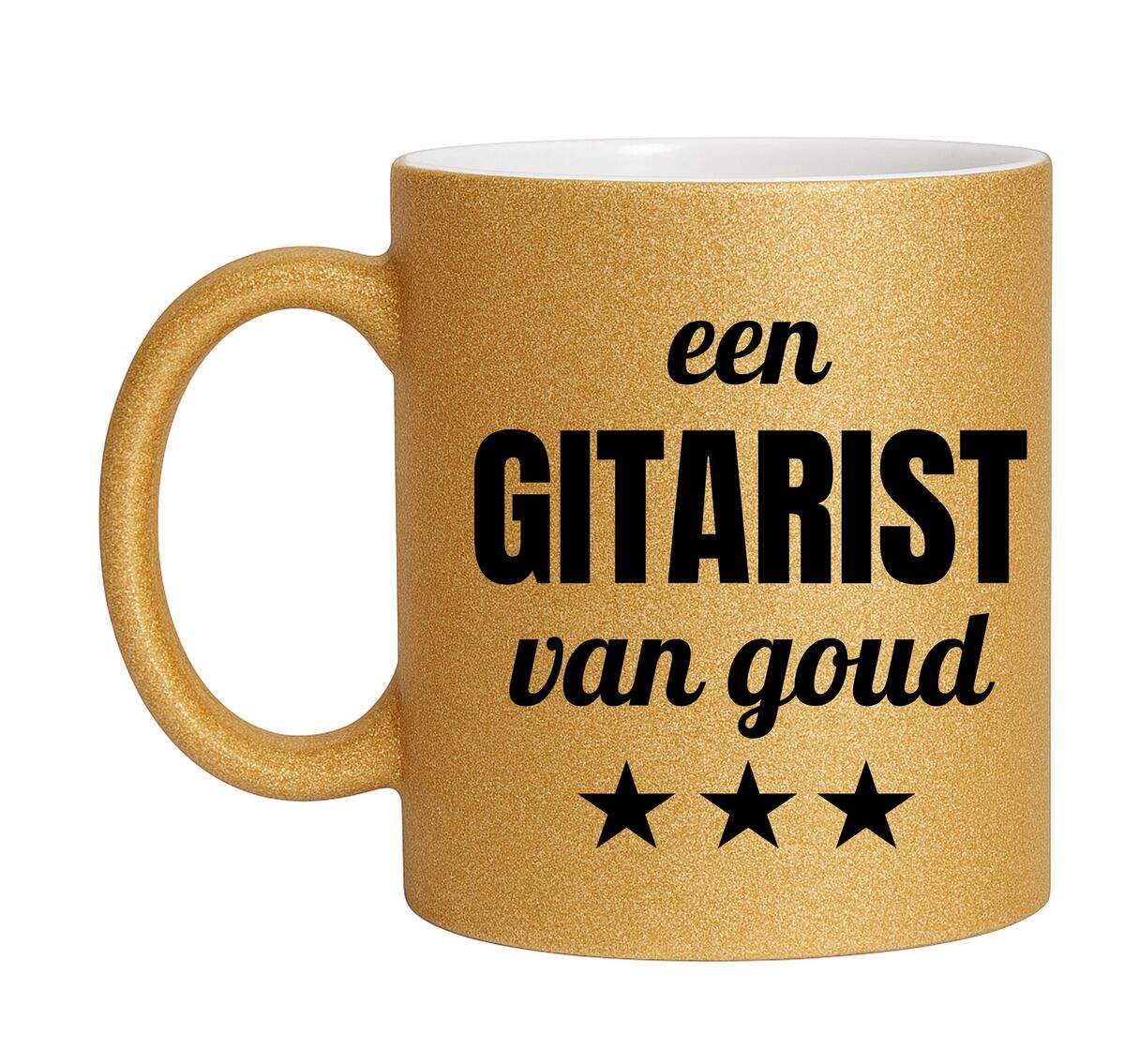 Gouden glitter mok! Voor een gitarist van goud.