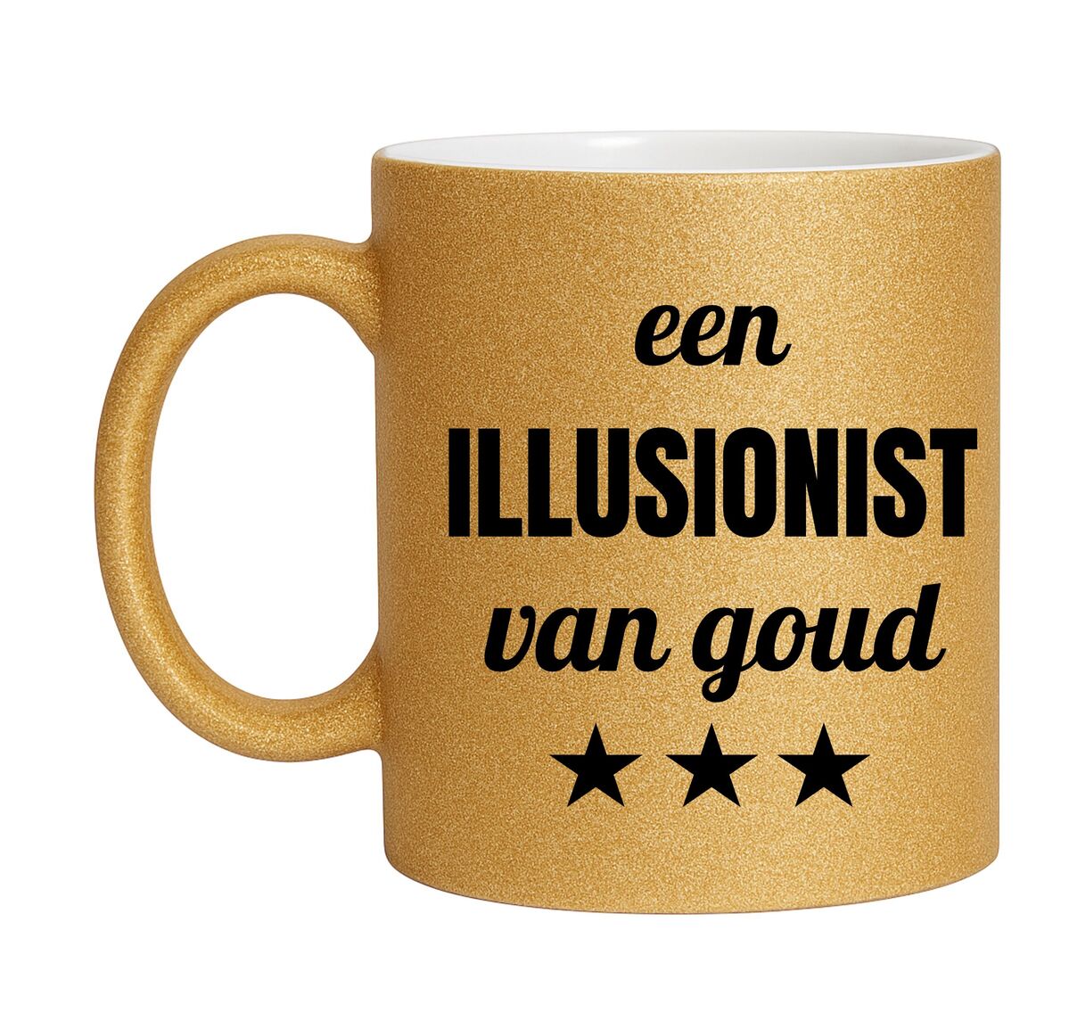 Gouden glitter mok! Voor een illusionist van goud.