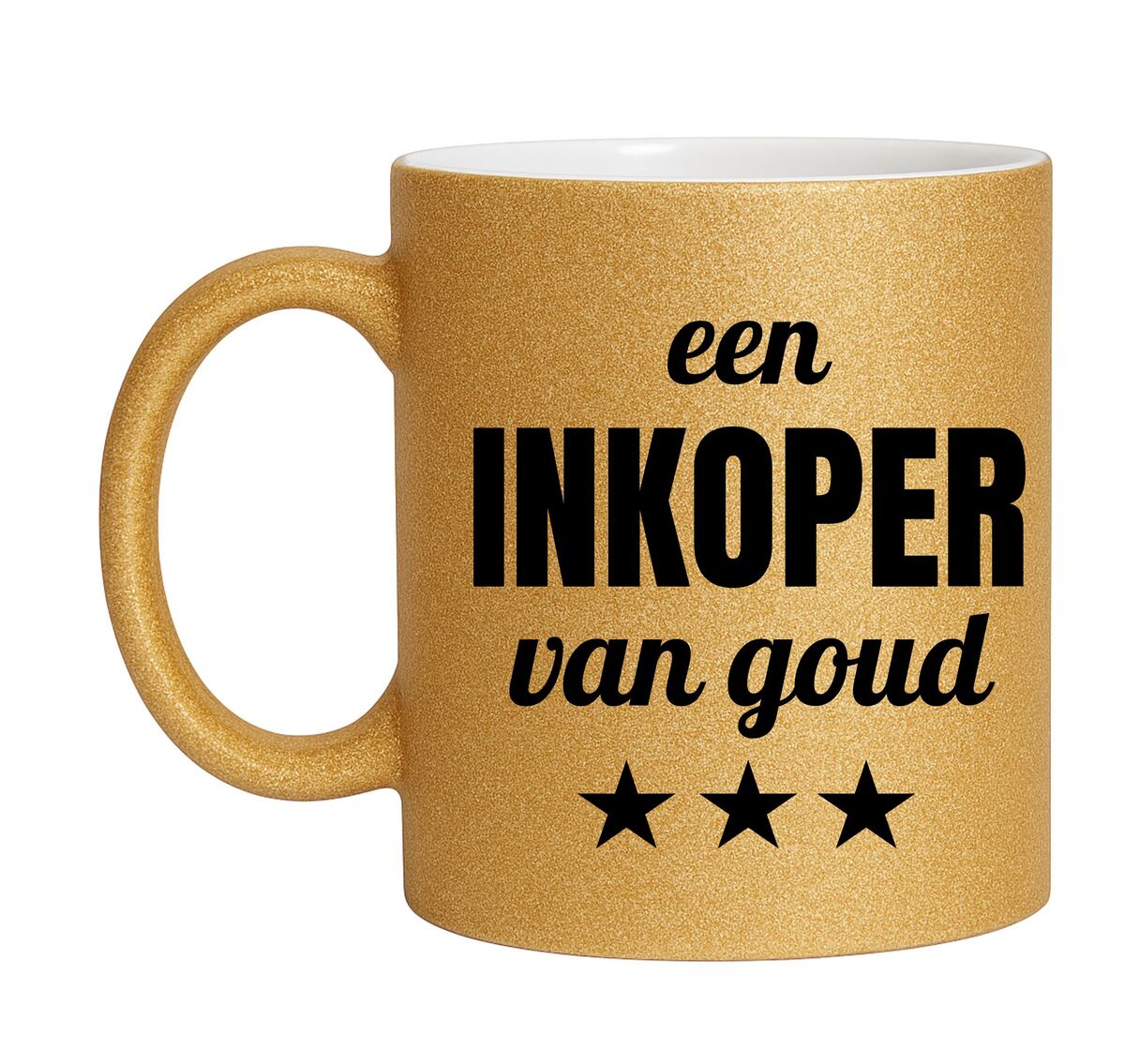 Gouden glitter mok! Voor een inkoper van goud.