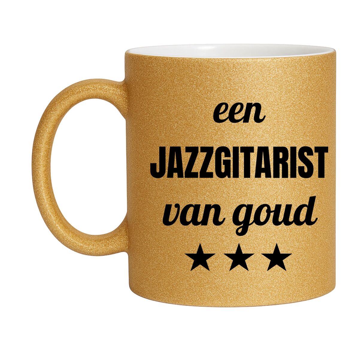 Gouden glitter mok! Voor een jazzgitarist van goud.
