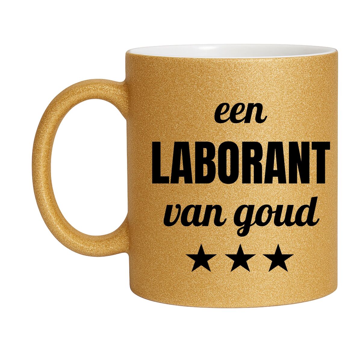 Gouden glitter mok! Voor een laborant van goud.