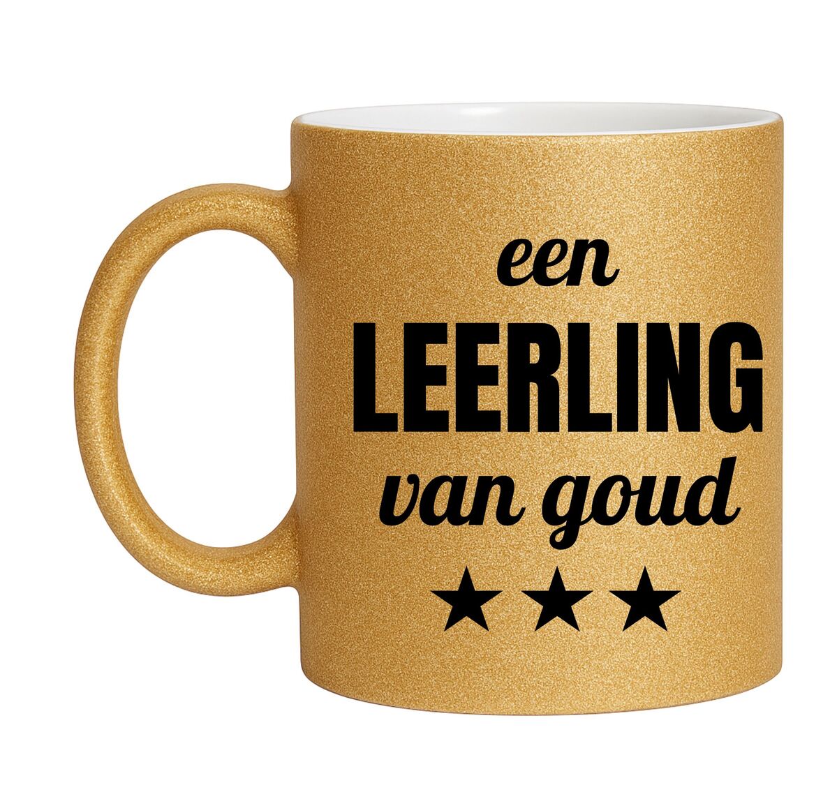 Gouden glitter mok! Voor een leerling van goud.