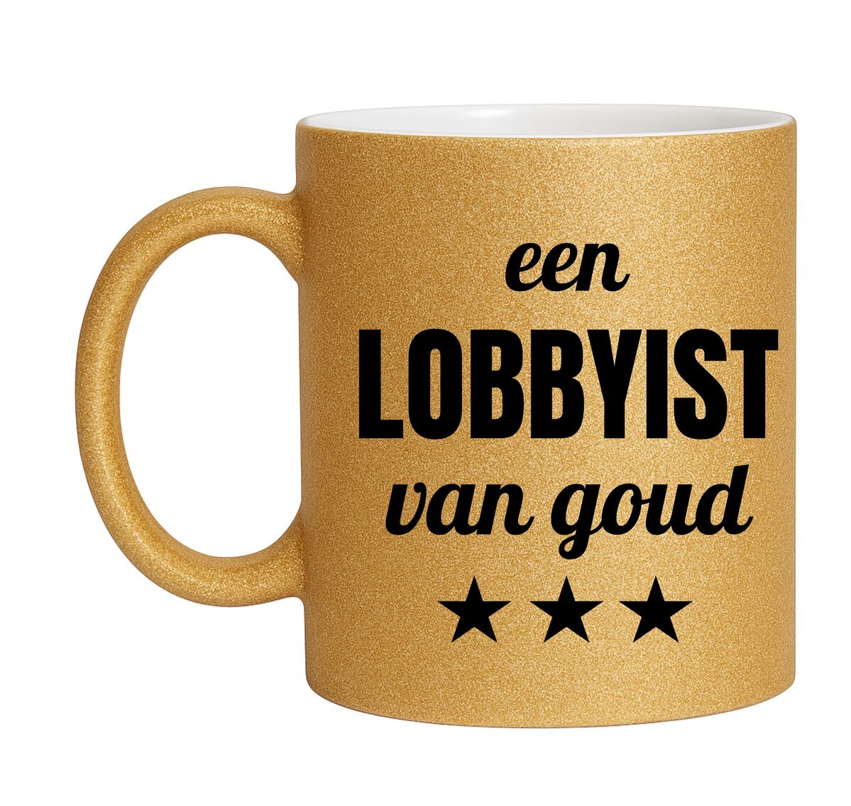 Gouden glitter mok! Voor een lobbyist van goud.