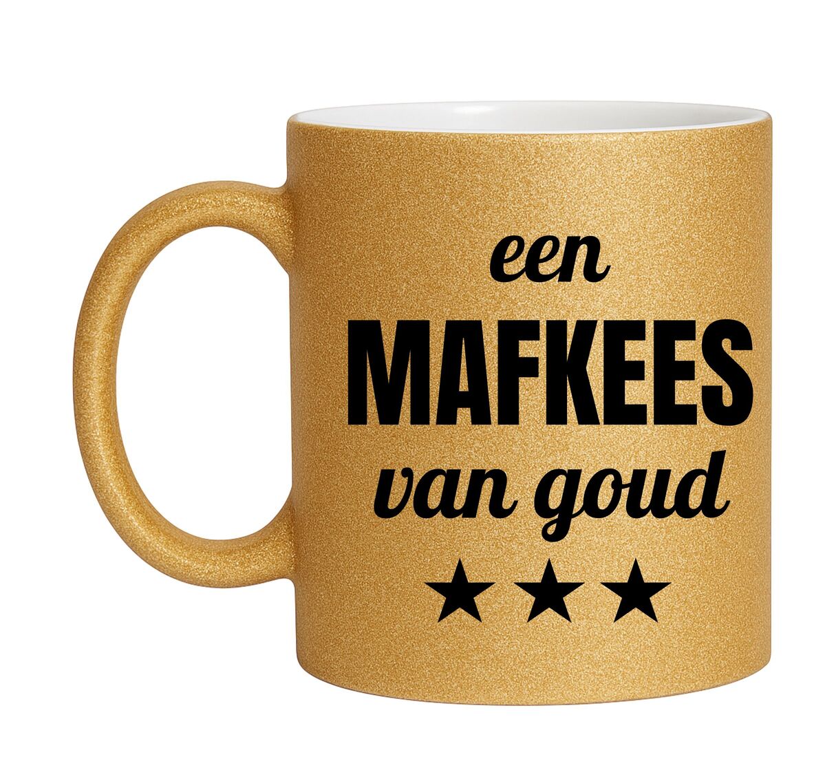 Gouden glitter mok! Voor een mafkees van goud.