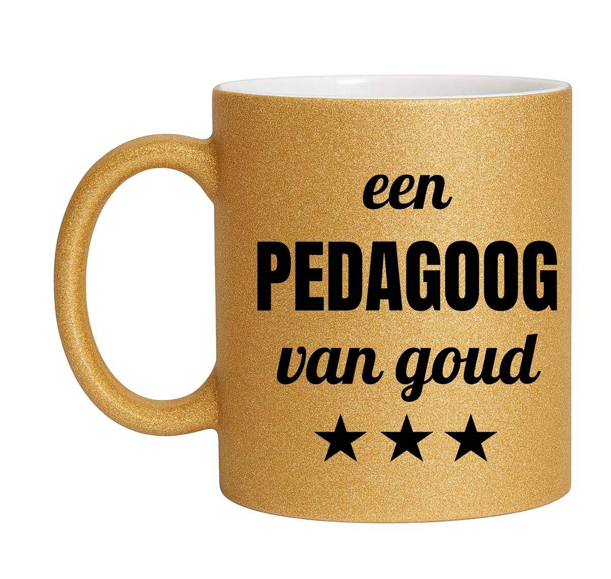 Gouden glitter mok! Voor een pedagoog van goud.