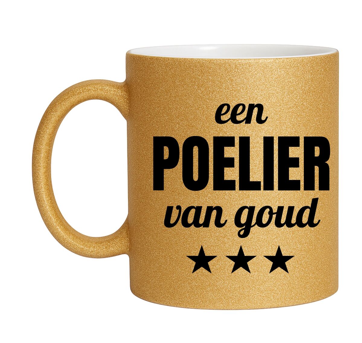 Gouden glitter mok! Voor een poelier van goud.